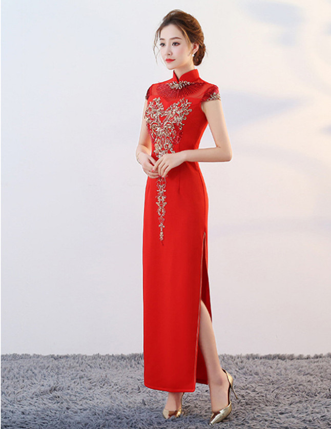 新款演出服红色中国风旗袍