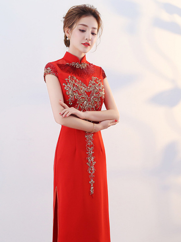 红色中国风旗袍